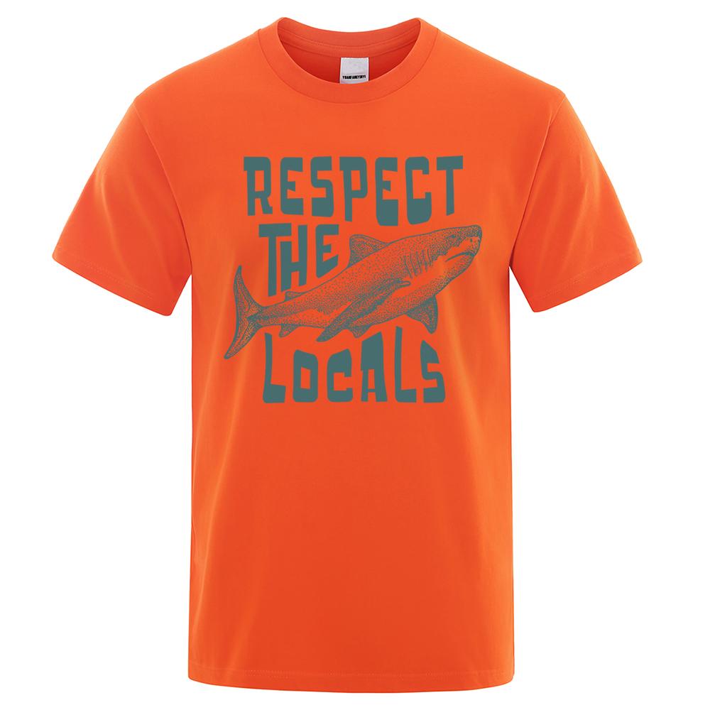 Respect The Locals Shark Personality Print Men T-Shirts Cotton Oversized Short Sleeve Shirt Loose T-Shirt Tops