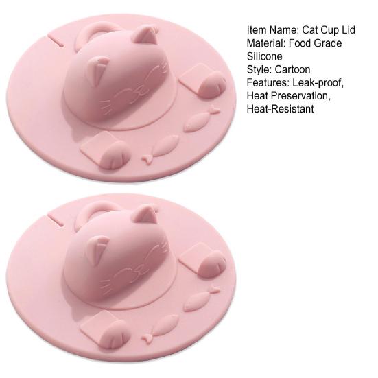 Cat Cup Lid Silicone Cover Heat-Resistant Non-Slip Hot Beverage Lid with Tea Bag Slot Cat Head Shape Microwave Dishwasher Safe Cup Lid