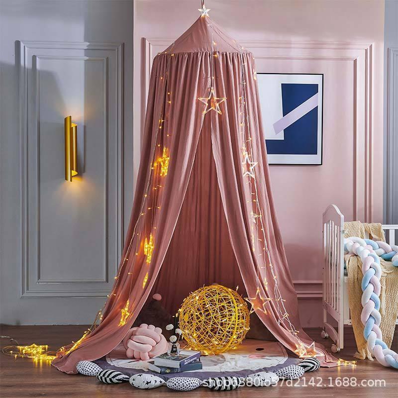 Kids Bed Canopy Tent With Mosquito Net Windproof Light-Blocking Dome Style No-Drill Installation Nursery