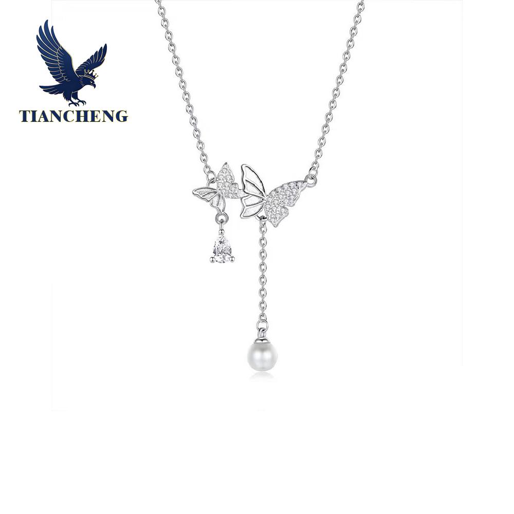 Fashion Tassel Butterfly Necklace Pearl Zircon Pendant Women Necklaces for Women 41cm-50cm