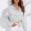 Women's Solid Color Casual Sweet Cardigan Solid Color Satin Color Ding Slim Long Sleeve Shirt Top