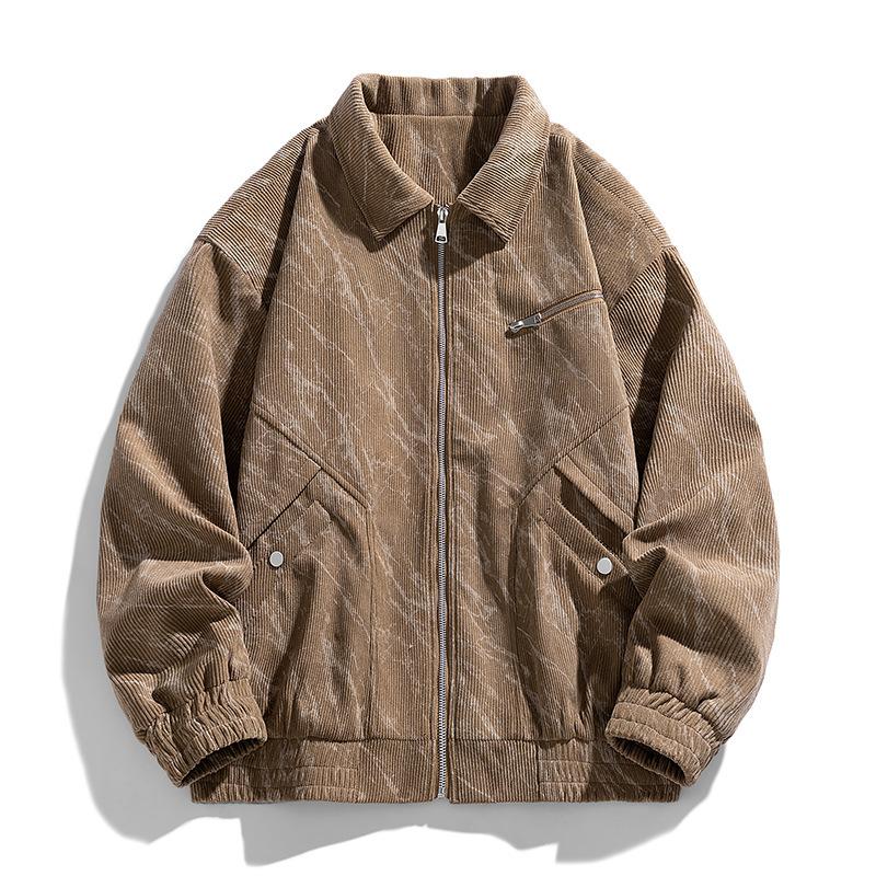 Retro Corduroy Tie Dye Lapel Jacket Men's Zipper Jacket