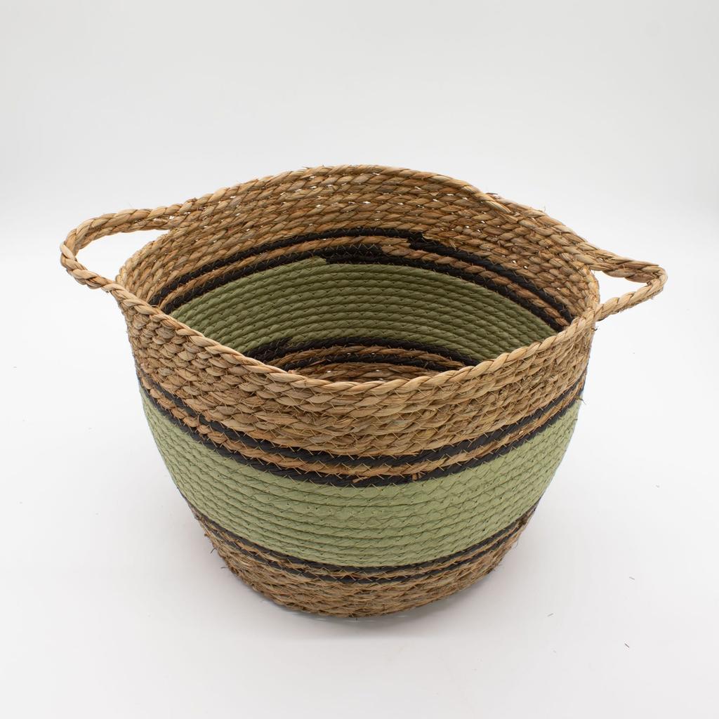 Cotton & Seagrass Large Baskets – Natural Black & Green- Set of 3