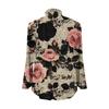 Women's Loose Ruffled Retro Floral Print Stand Collar Long Sleeve Cotton And Linen Top