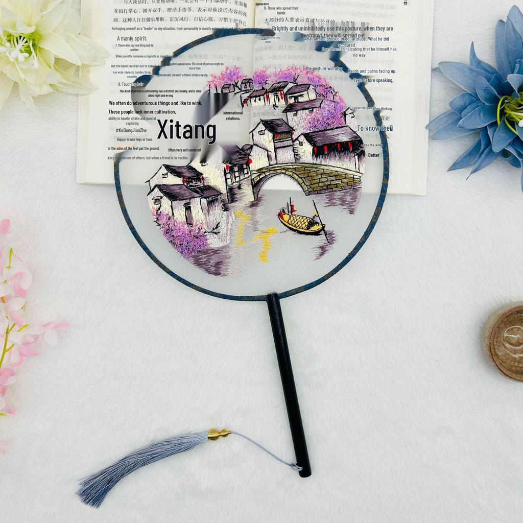 Ancient Style Single-Sided Suzhou Embroidery Dance Fan