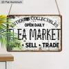 2D Flat 1pc 12"x8" Retro Flea Market Aluminium Wall Art - "ANTIQUES & COLLECTIBLES FLEA MARKET BUY • SELL • TRADE" Quote, Vintage Market Decor