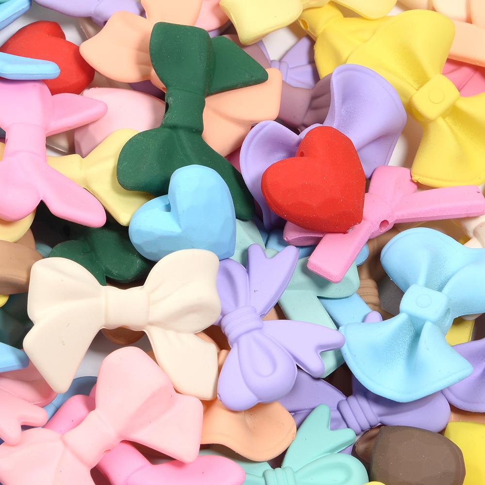 20Pcs Acrylic Beads Colored Spray Paint Heart Bow Shape Loose Spacer Beads For DIY Charm Phone Chains Bracelet Jewelry Gift