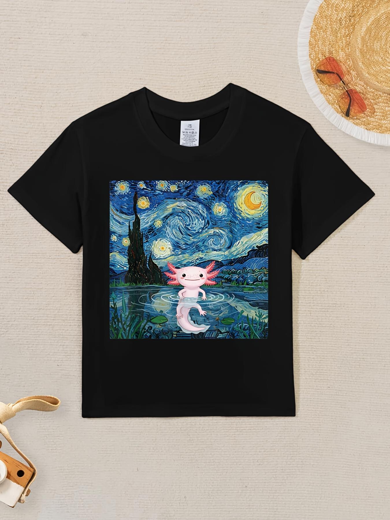 

dorable Axolotl Kawaii Van Gogh Style Starry Night Children T-Shirt Kid Tee Shirt Round Neck Boy Girl Tshirt Summer Short Sle... S