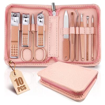 Nail Clipper Grooming Manicure Nail Care Stainless with Dedicated Storage Case Set, 10-Piece Set, Set, Set, Multifunctional, Steel, Portable, [Pink]