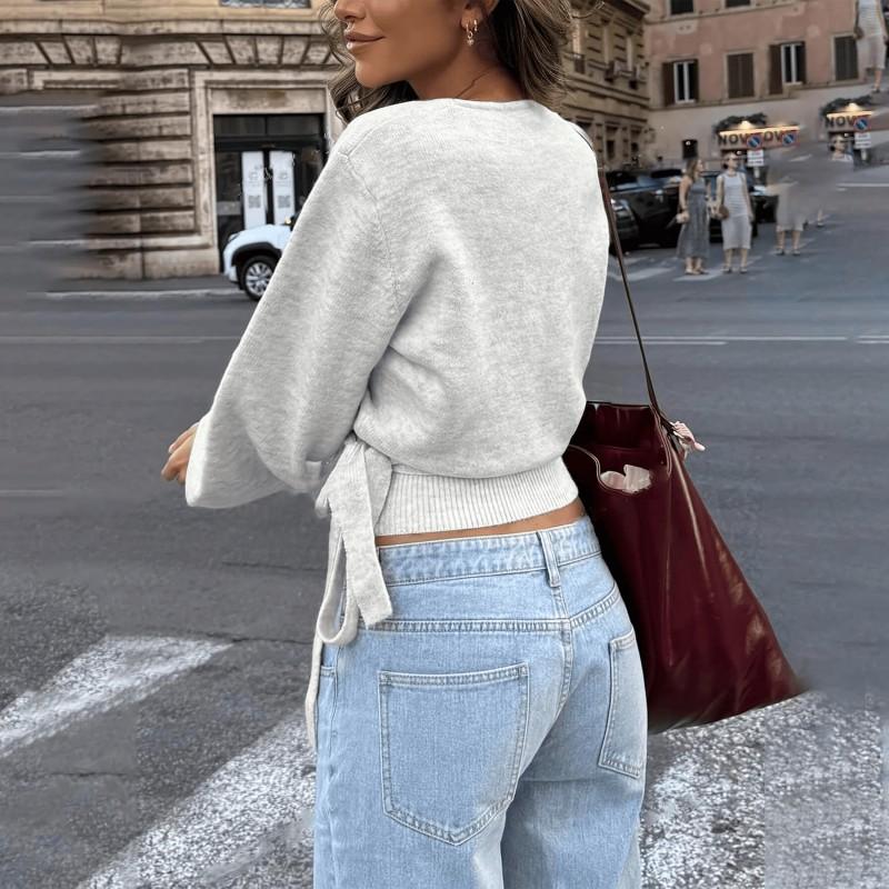 Womens V-Neck Long Sleeve Knit Cardigan Slim Fit Casual Sweater