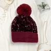 Women Knitting Hat Plush Ball Decor Shiny Sequins Decor Brimless Hat Winter Warm Furry Bucket Hat Headwear