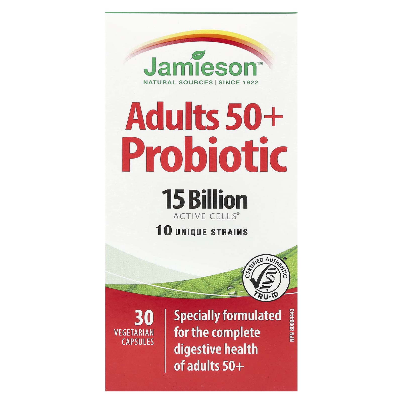 

Jamieson Vitamins, for adults over 50, probiotic, 15 billion, 30 veggie capsules