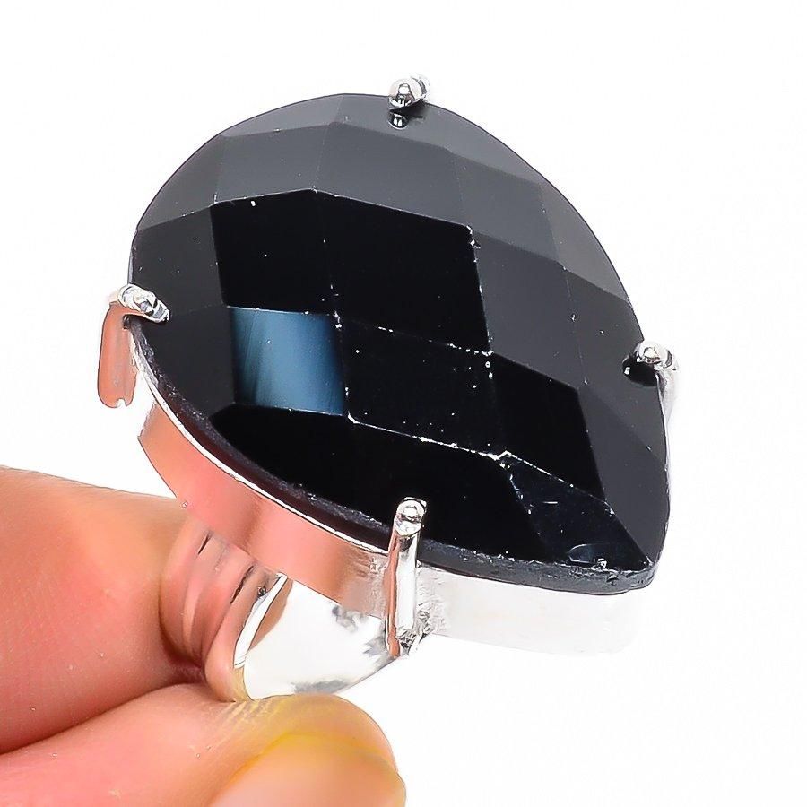 

Кольцо ручной работы из стерлингового серебра 925 пробы с натуральным черным шпинелем, размер 6 b9L63