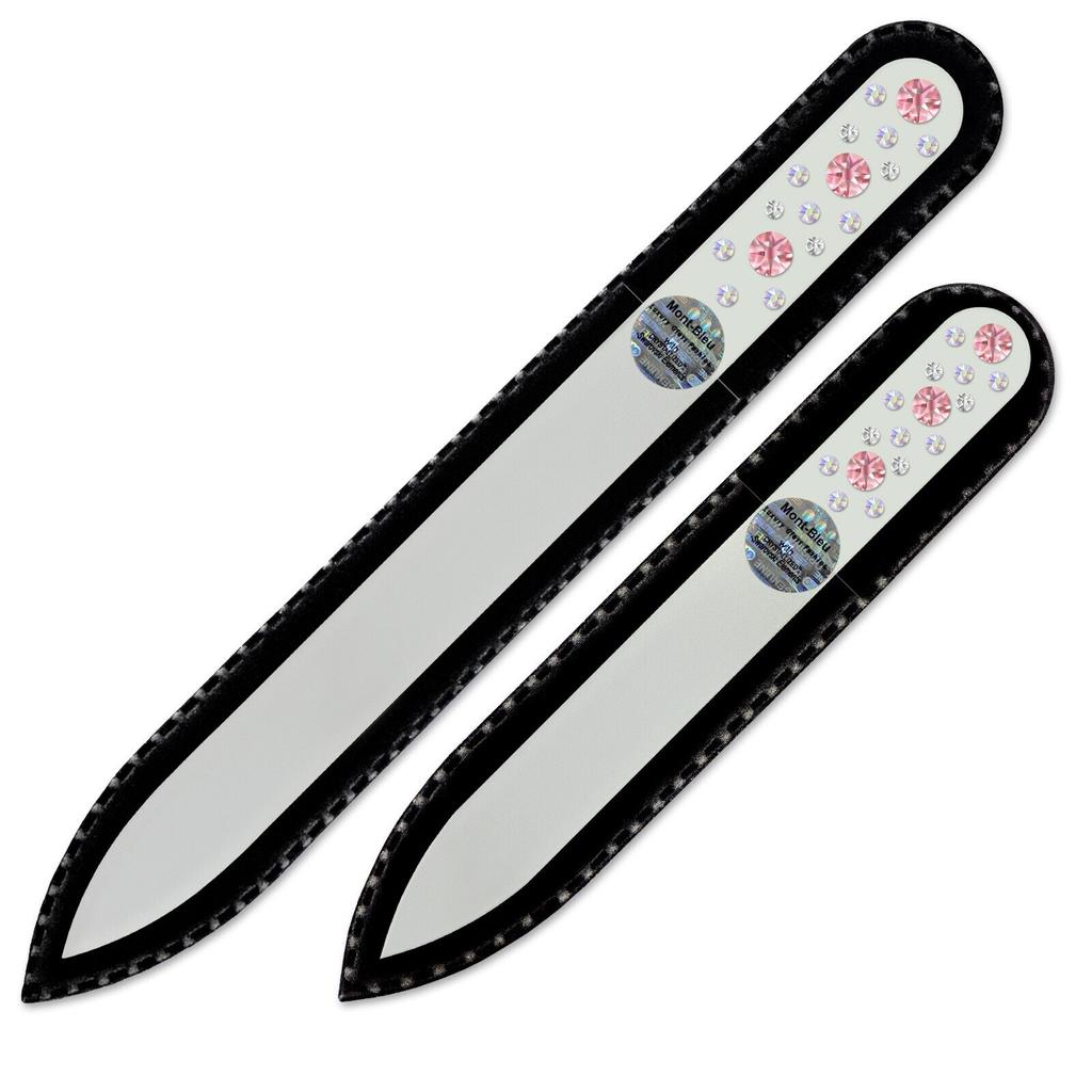 Set of 2 White Glass Nail Files with Crystals CNW-MS