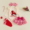 Citgeett Winter Christmas Infant Baby Girl Outfit Letters Romper Plaid Shorts Headband Socks Xmas Clothes