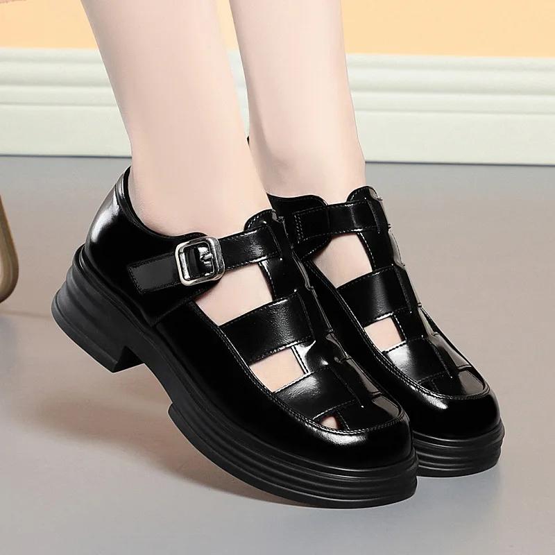 3.5cm All Match Comfortable Thick Bottom Platform Shoes Women Summer 2025 Med Square Heels Gladiator Sandals Office Beach Mom