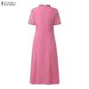ZANZEA Women Casual Round Neck Short Sleeve Lace Patchwork Dress