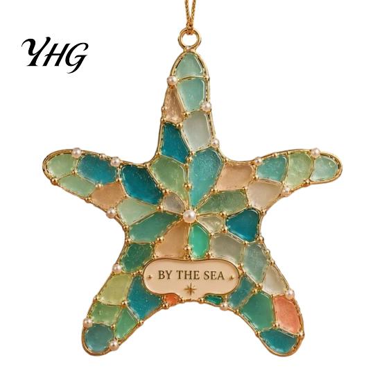Durable Decorative Accents Handmade Sea Glass Coastal Christmas Ornaments, Turtle Seahorse Starfish Tree Ornaments Sailboat Beach Hanging Decoration