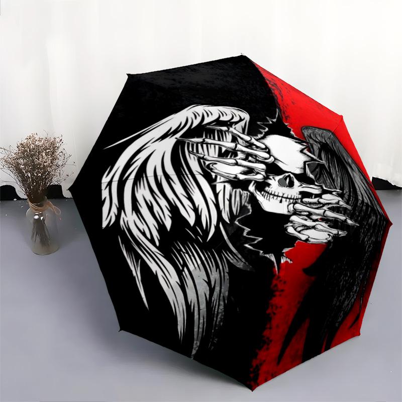 1PC Skull Automatic Umbrella - Suitable Travel Outdoor Portable Umbrella Birthday Gift Daily Essentials