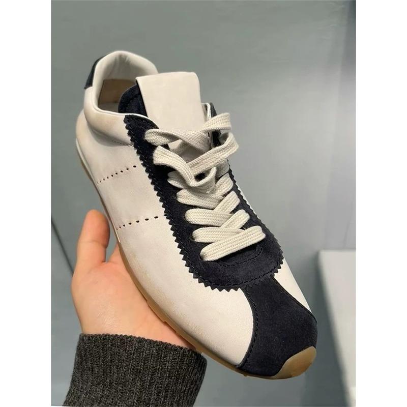 Cowhide version~ retro color matching leather women's flat-bottomed casual sports shoes are light and versatile