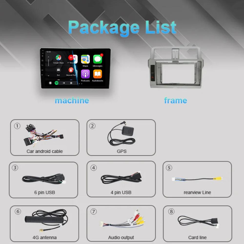 Car Radio Android 14 For Toyota Land Cruiser Prado 150 2013 2014 - 2017 Navigation Multimedia Player GPS WiFi+4G Video Carplay