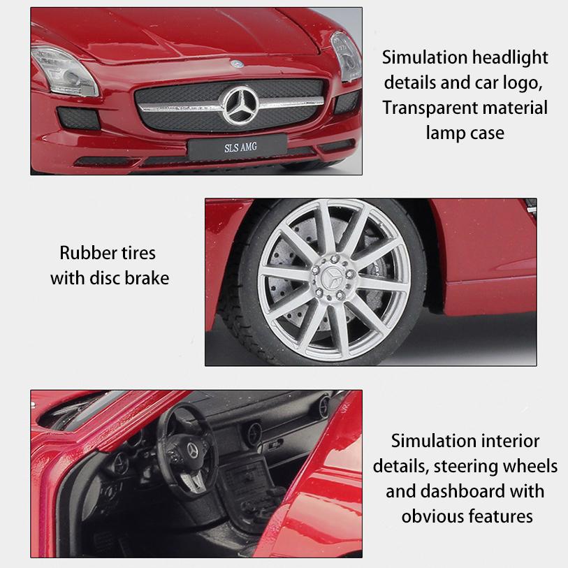 1/24 WELLY Mercedes Benz SLS AMG Sports Car Alloy Model Toy Diecast Model Simulation Car Decoration Boy Collection Gift