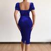 Square Neck Belt Waist Tight Party Dress Solid Color Puff Short Sleeve Holiday Dress Female Clothes