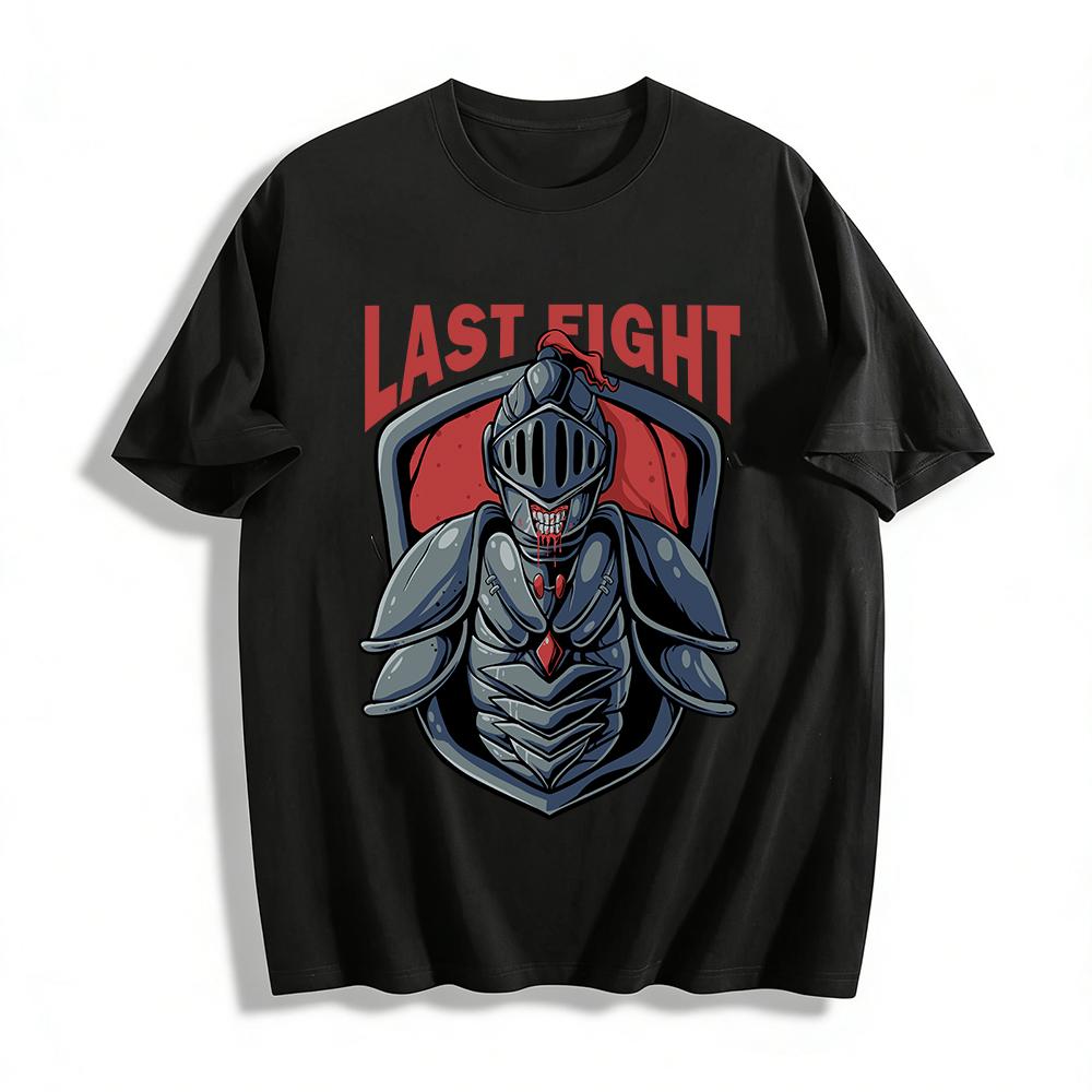 Last Fight Bloodthirsty Knight Print Cool Casual Short Sleeve T-Shirt Pure cotton T-shirt XXS