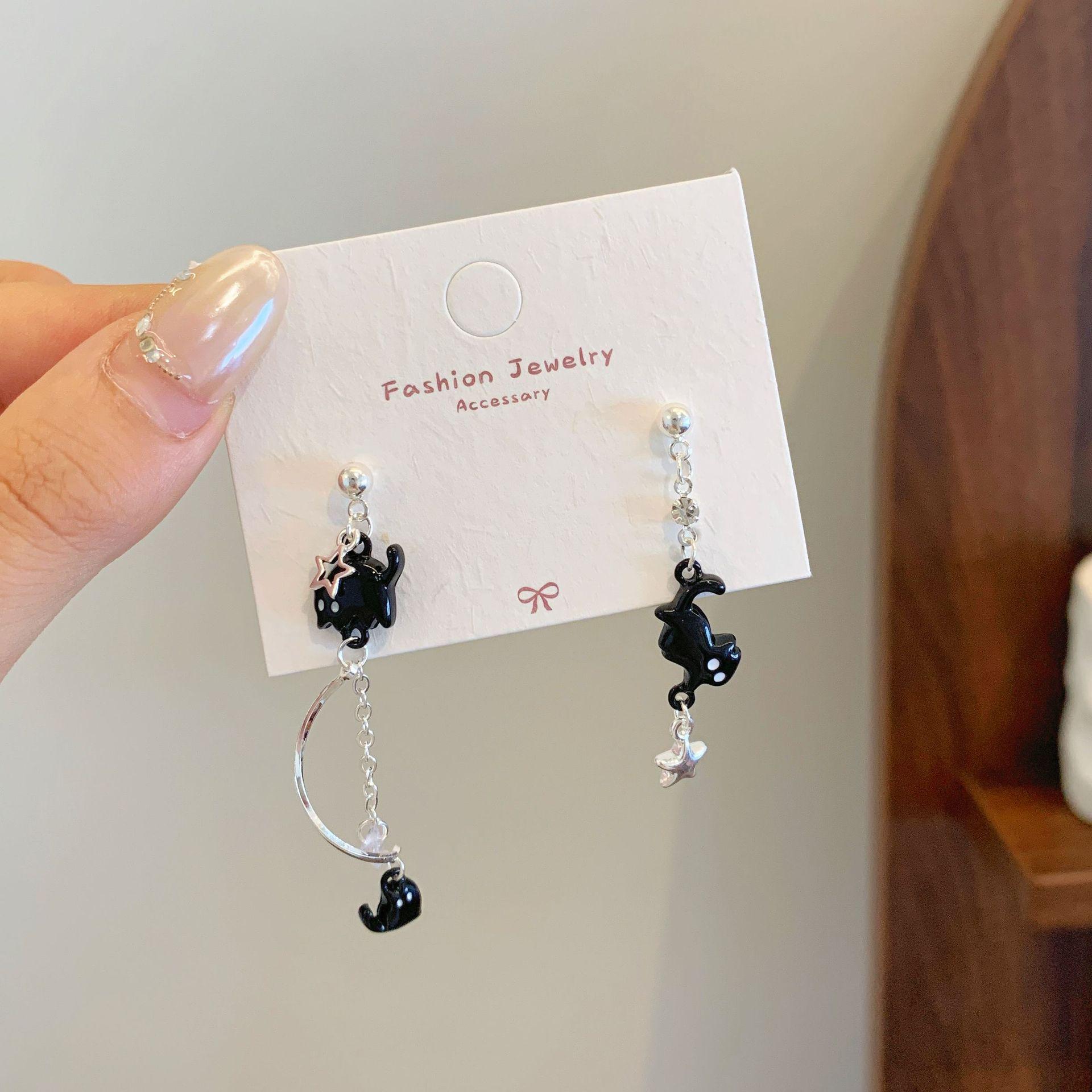 Очаровательные серьги-пусеты в виде черных котят: Серебряная игла, милый дизайн хвоста для женщин