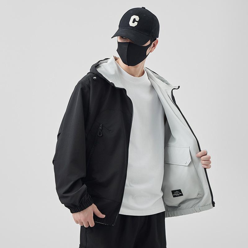 New Spring And Summer Trendy Brand Double-Sided Jacket Jacket Men'S Tooling Jacket Hooded Men'S Jacket Top Trendy