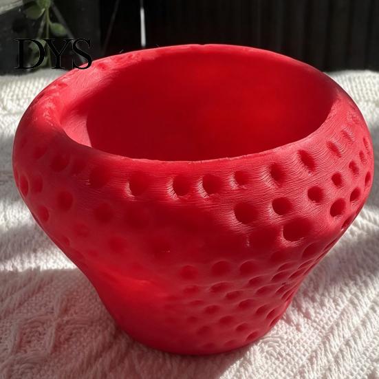 Unique Home Office Decor Strawberry Succulent Planter Pot, 3D Printed Cute Shape Small Plant Mini Ceramic Style Decorative Flower Pot for Cactus Herb,