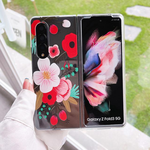 Woman Cute Colorful Flower Phone Case For Samsung Galaxy Z Fold 3 5g Clear Hard Pc Cover For Z Fold3