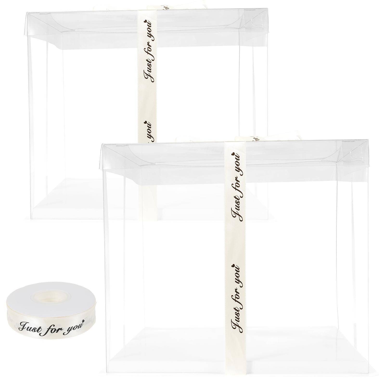 

2 шт. Коробки для упаковки тортов 12 дюймов Прозрачные коробки для тортов с основанием и лентой Прозрачный контейнер для переноски тортов Подарочные коробки белый