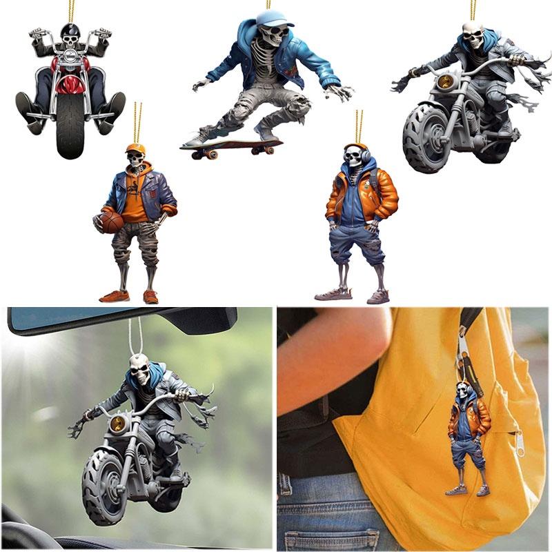 Cute Acrylic Halloween Skull Car Hanging Ornament Halloween Christmas Tree Decorations Festive Home Decor