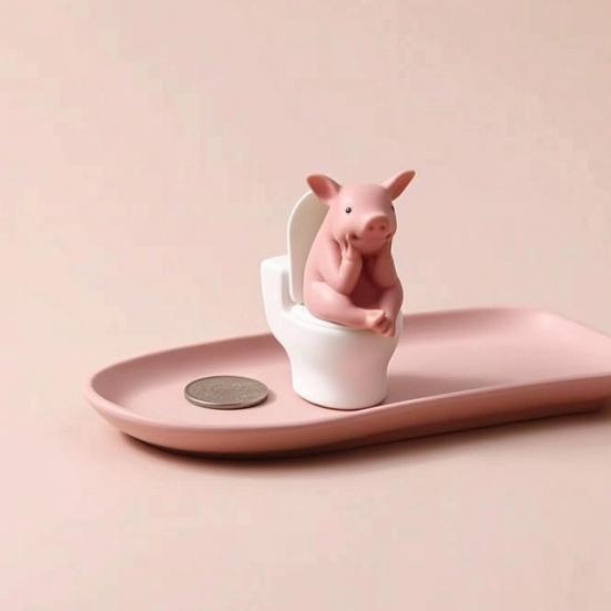 Miniature Pink Pig Toilet Toilet Thinking Pig Figurine Sitting on Statue Cartoon Farm