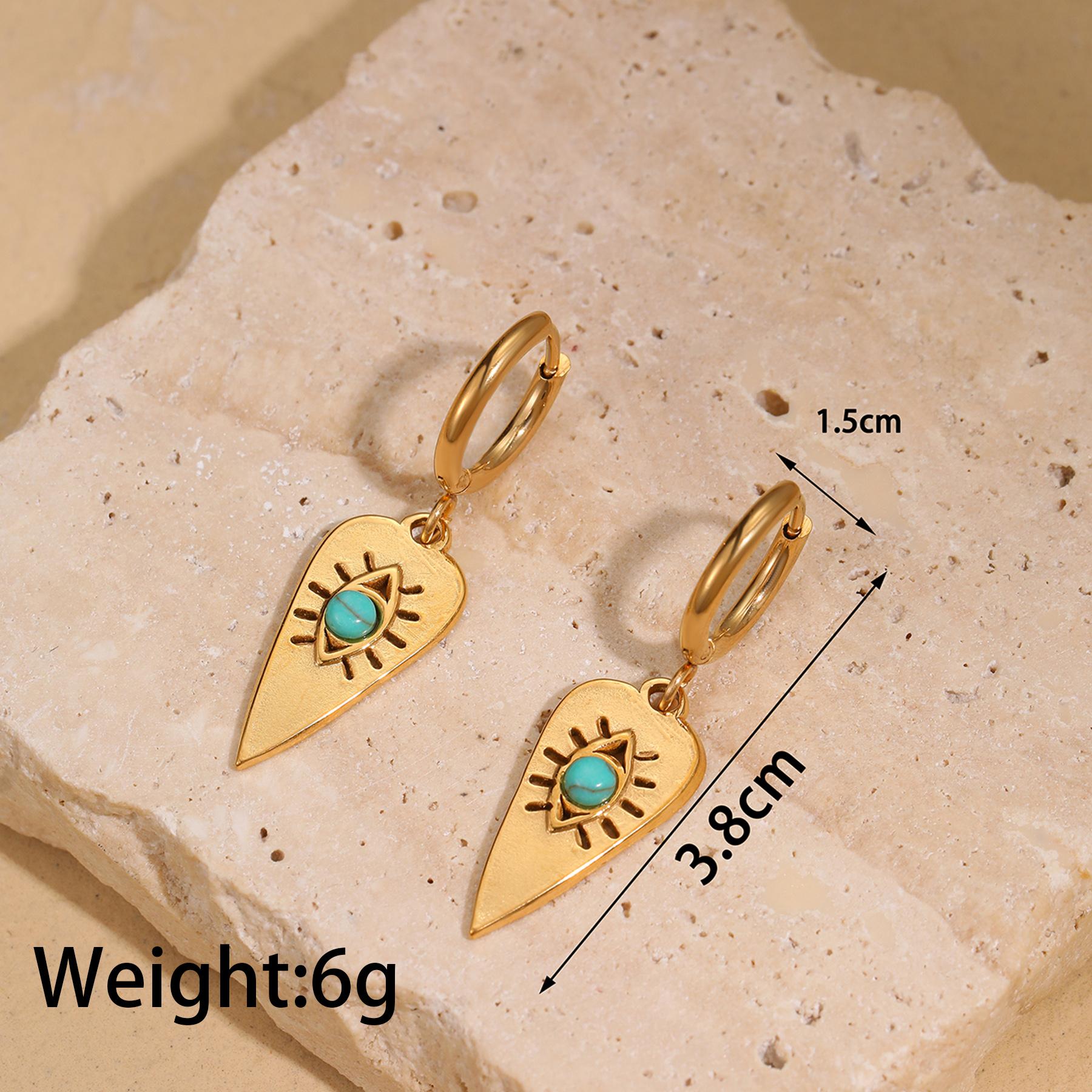 

New Fashion Gold Plated Stainless Steel Earrings Love Heart Turquoise Eye Pendant Charming High Quality Jewelry Gifts for Women