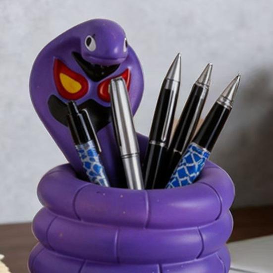 Stiftehalter Schlangenform Harz Schreibtisch-Organizer Lila Schlangenkörper Stiftehalter mit Rot Gelben Augen Stifte Bleistifte Make-up-Pinsel Aufbewahrungsbecher