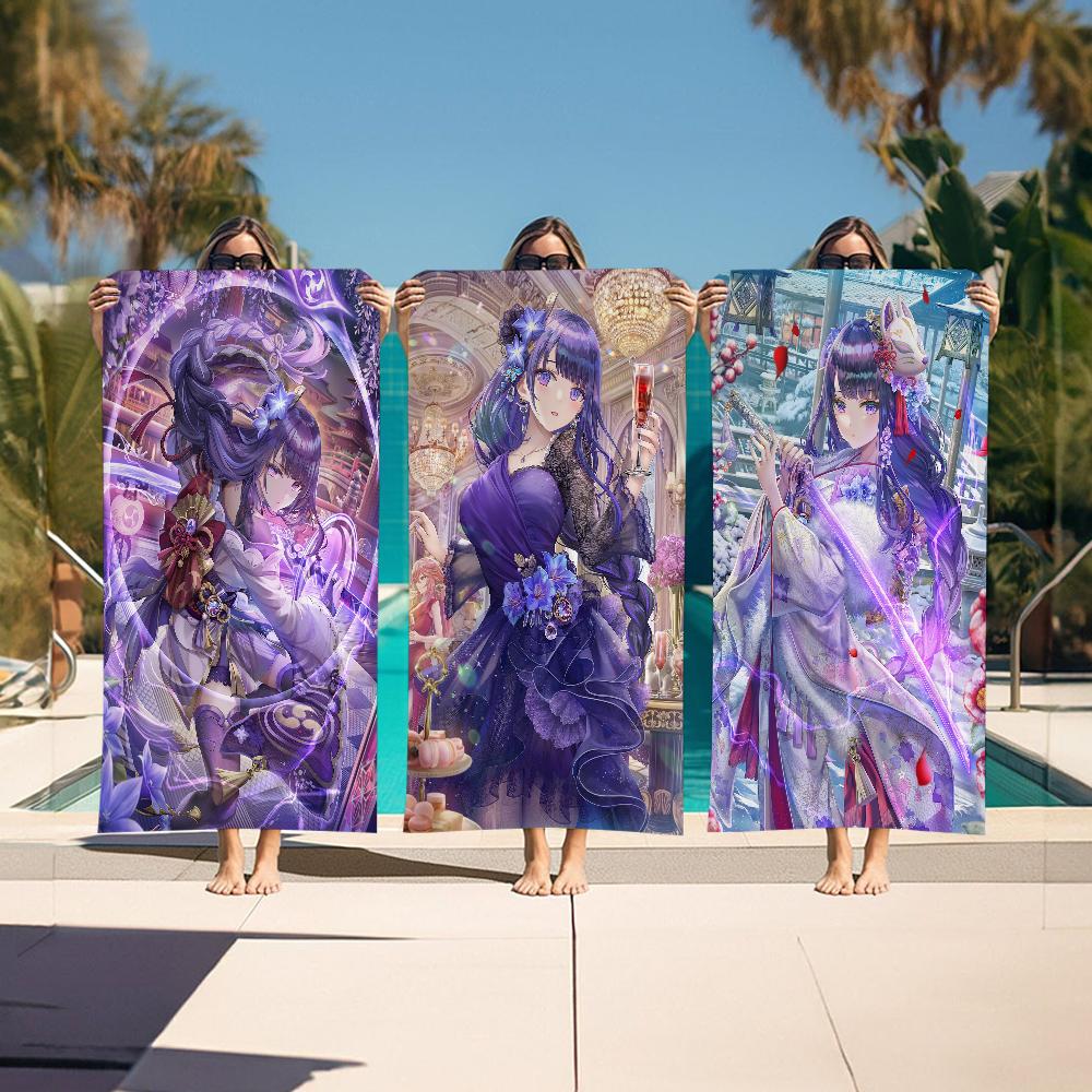 Raiden Shogun Genshin Impact Beach Towels Shower Towel Sauna Travel Spa Microfiber Quick Dry Gym Accessories Cute Room Decor