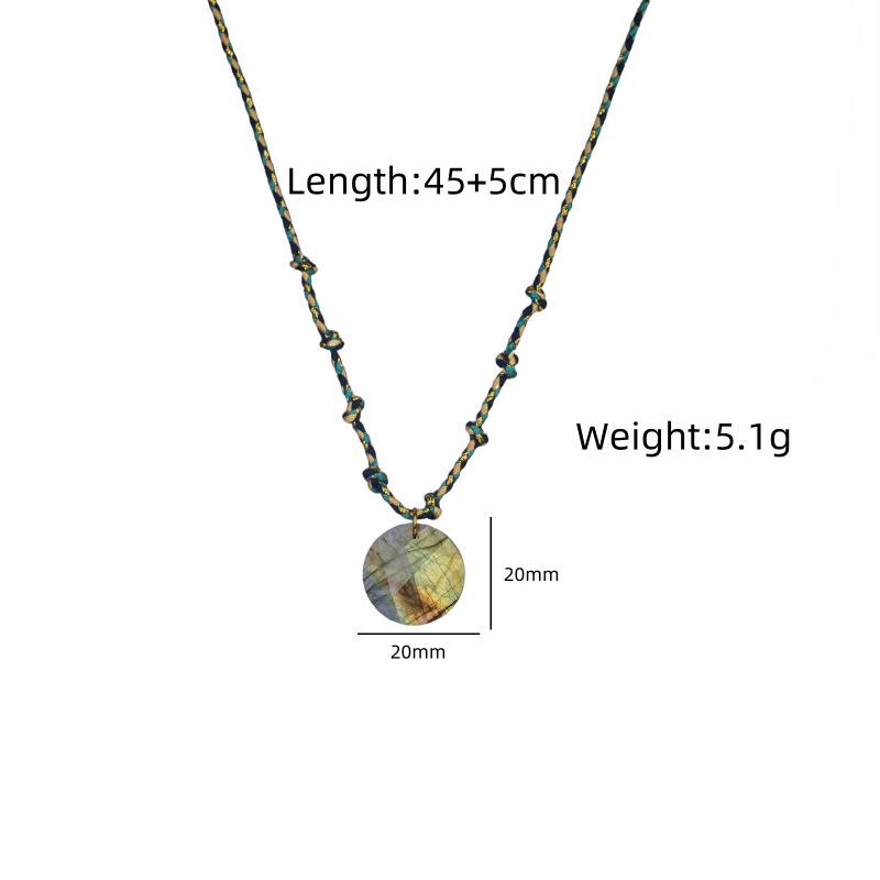Elegant Blue Braided Rope Labradorite Necklace with Stainless Steel and Natural Stone Pendant