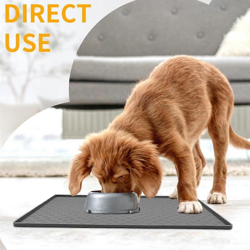 Pet Placemat for Dog and Cat, Mat for Prevent Food and Water Overflow Suitable for Small, Medium and Big Pet, 18" 12", Grey, Silicone