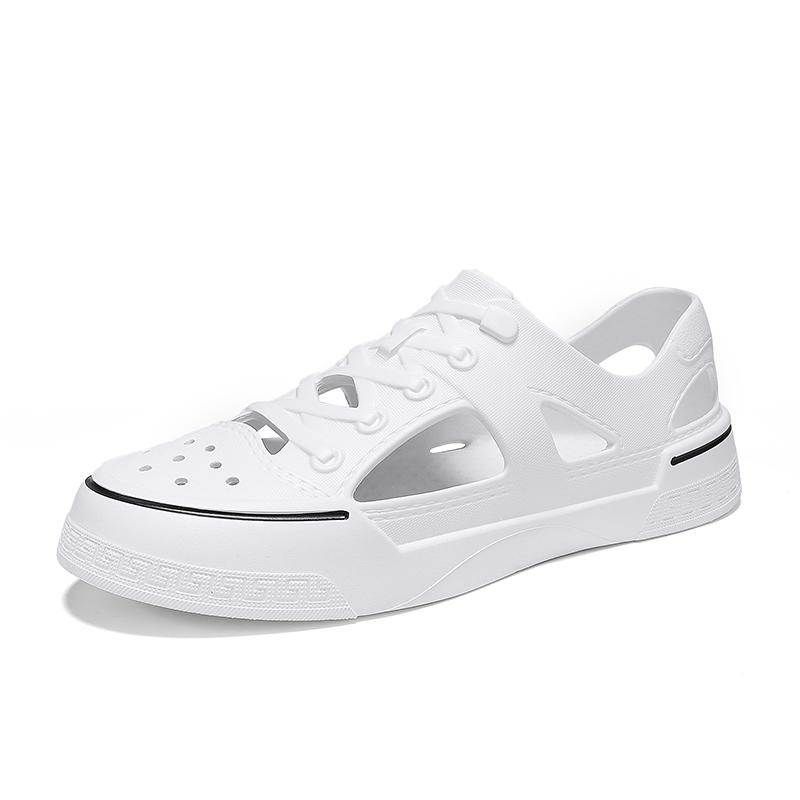 

2024 Дорожные сандалии Новые дышащие мужские повседневные туфли Лоферы с ажурной подошвой и противоскользящим покрытием Брендовые дизайнерские туфли Ручной работы ленивые пляжные тапочки 36 белый