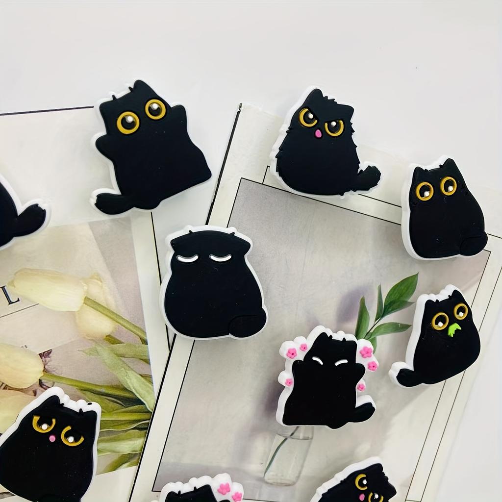 6pcs Kawaii Chubby Black Cat Fridge Magnets, Decorative Plastic Resin, Multi-Use for Kitchen and Office, Ideal Holiday Gift