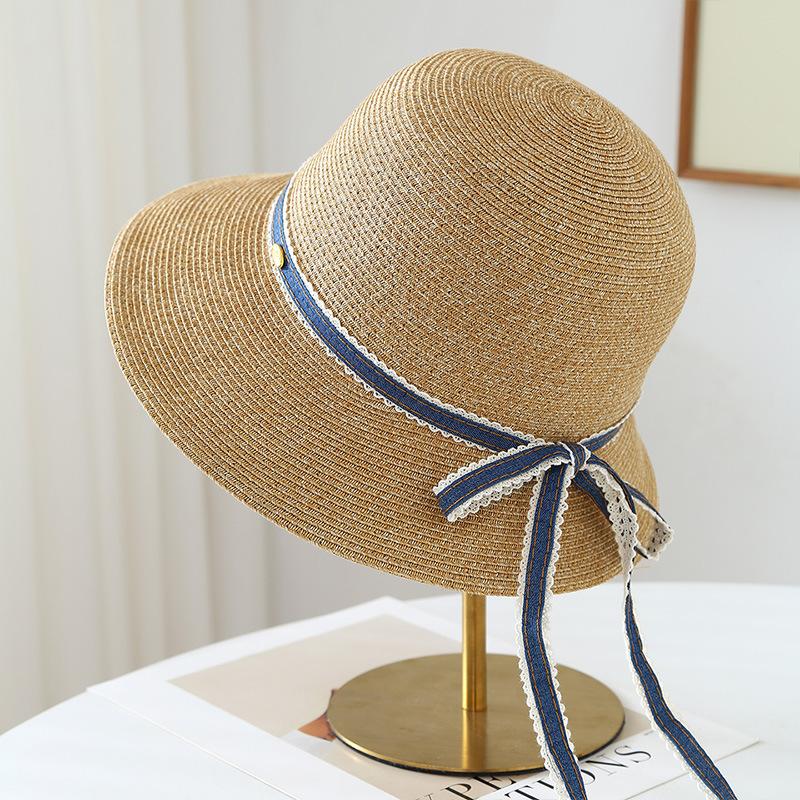 Spring and Summer New Idyllic Bow Straw Hat Women's Seaside Vacation Beach Visor Big Brim Sun Protection Hat