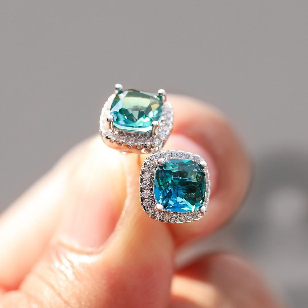 Popular Mini Square Group Set with Diamond Gradient Tourmaline Earrings and Ear Buckles