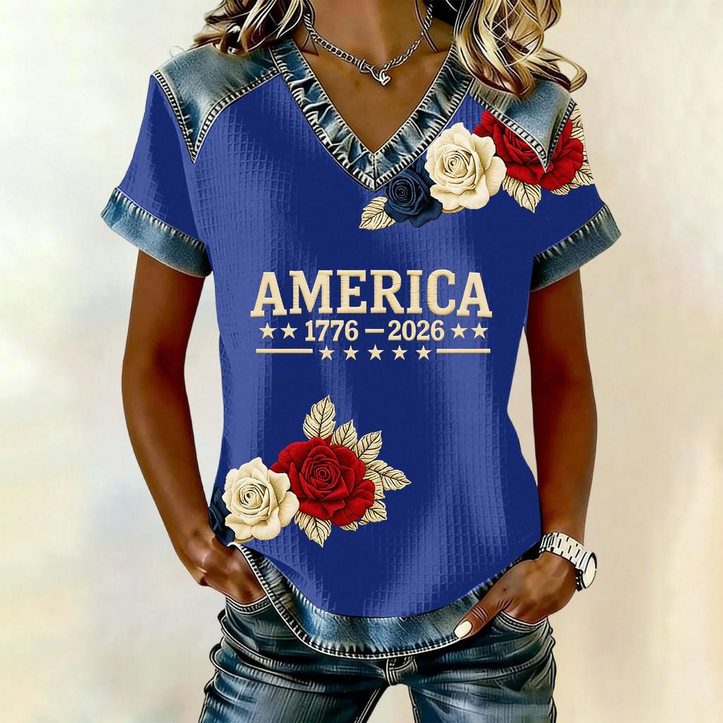 Damenmode Lässiges Oberteil mit Unabhängigkeitstag-Print