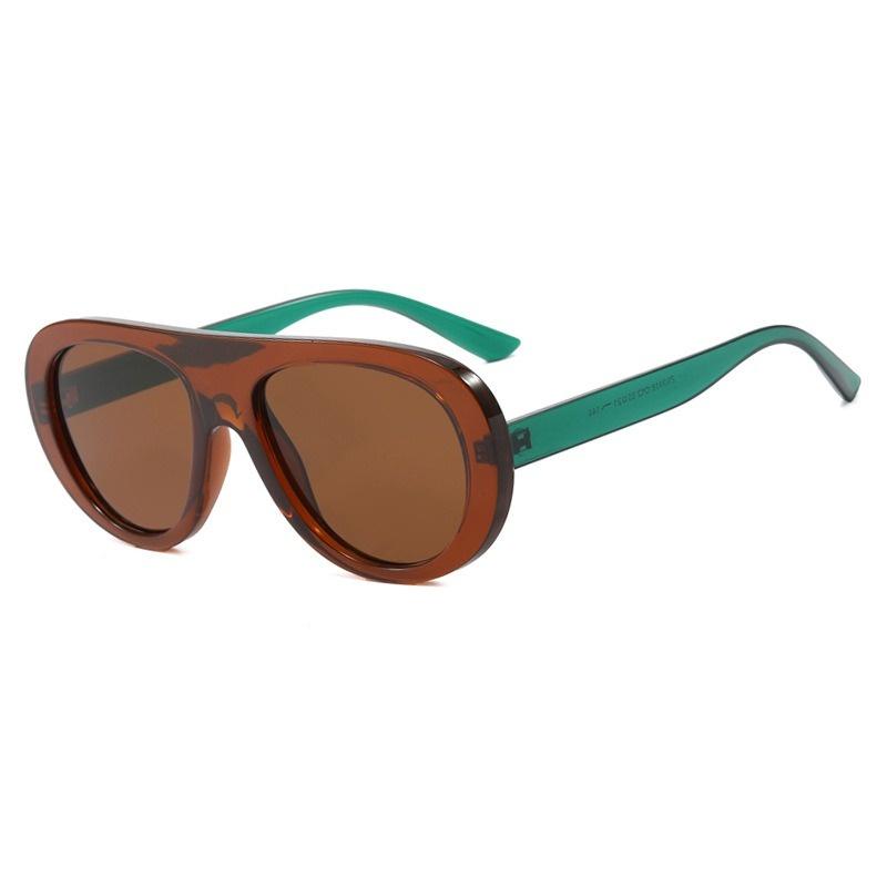 Retro Round Sunglasses For Women Men Vintage Oversized Pilot Frame Tea Color Lens Uv400 Luxury Brand Trend Unisex Shades