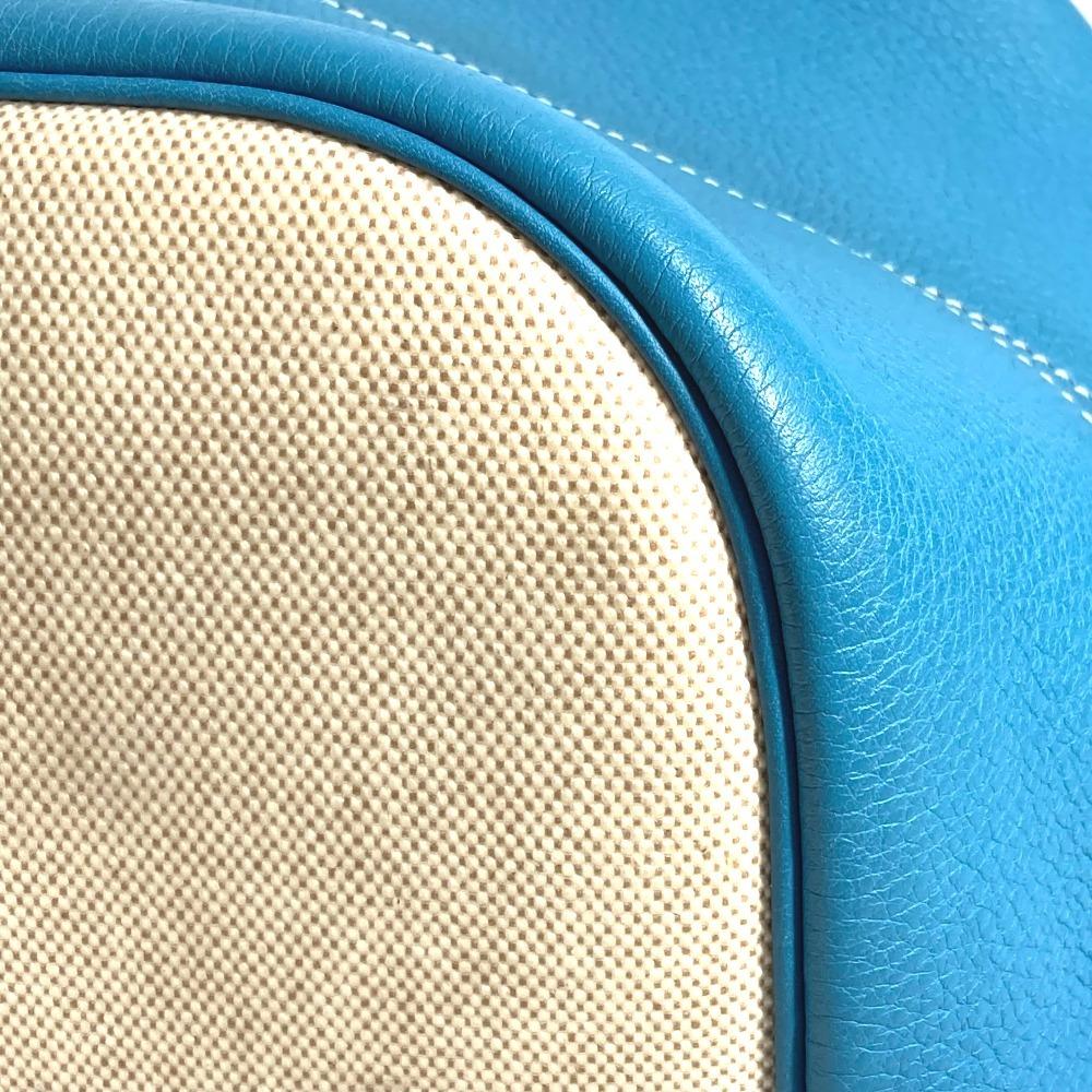 HERMES Victoria 43 Boston Bag Hand Bag Toile H / Leather Blue gene blue/Beige