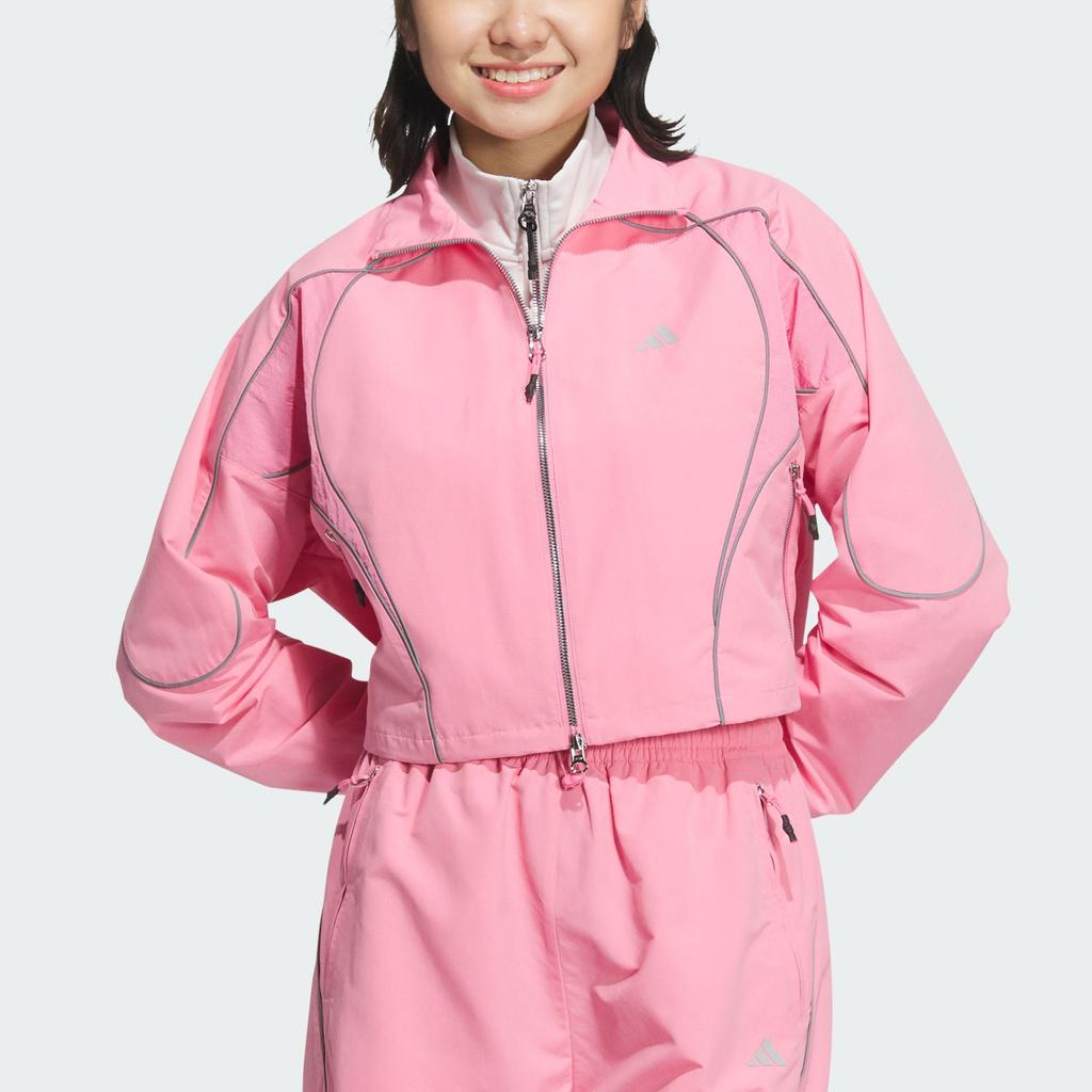 Adidas Piping Jacket Loose Fit Sports Casual Lapel Zip Long Sleeve Jacket Women Jackets Light-Pink JJ3780
