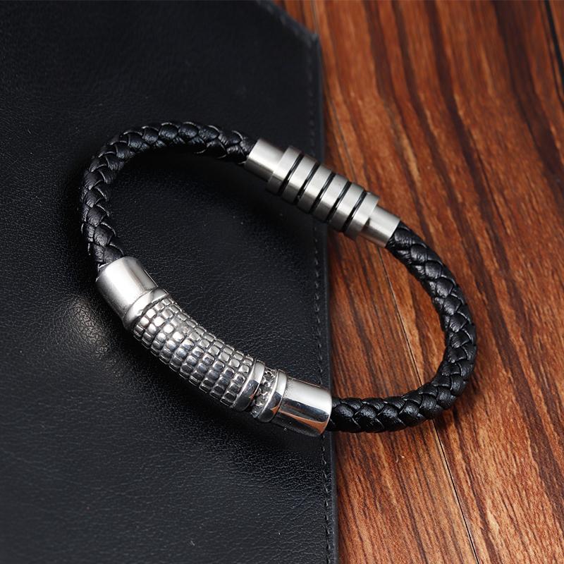 Luxury Vintage Handmade Leather Braid Men Bracelet Stainless Steel Buckle Business Men's Bangles For Friend Partner Lovers Gift