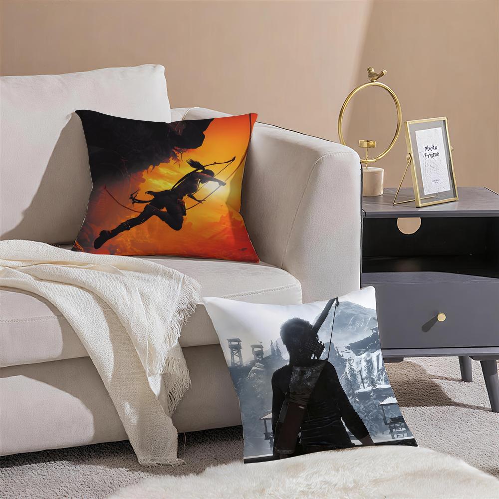 Shadow tTomb Raider Pillow Adventure Game Cushion Cover Throw Pillow Cover Hidden Button Durable Polyester Chair Cushion